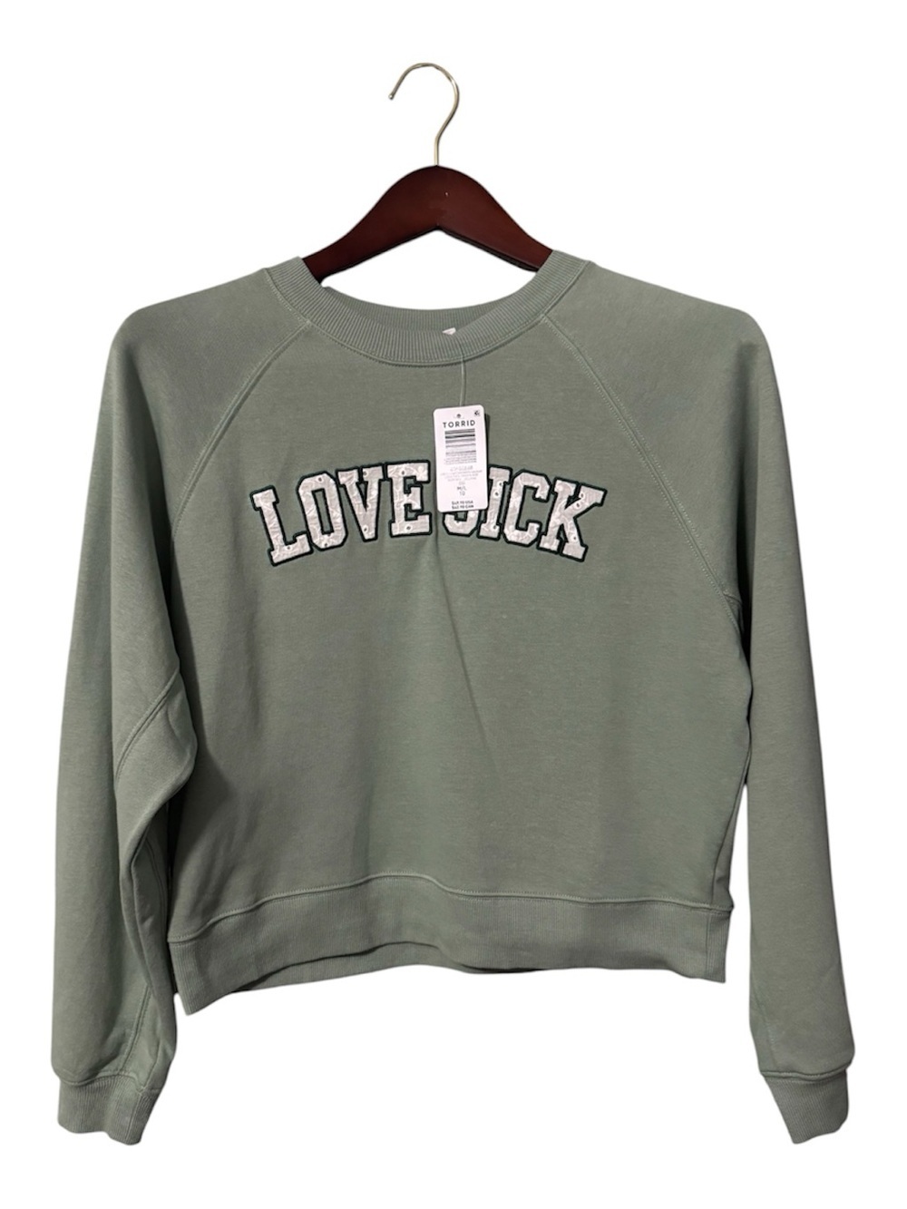 Torrid LoveSick French Terry Cropped Sweatshirt NWT Size 00 M/L 10 Green Bay